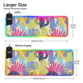 Colorful Cactus Wireless Charging Mouse Pad for Mobile Phone Extra Large Gaming Mousepad with 13 Lighting Modes Keyboard Mat for Office Home Gaming MacBook PC Laptop Desk